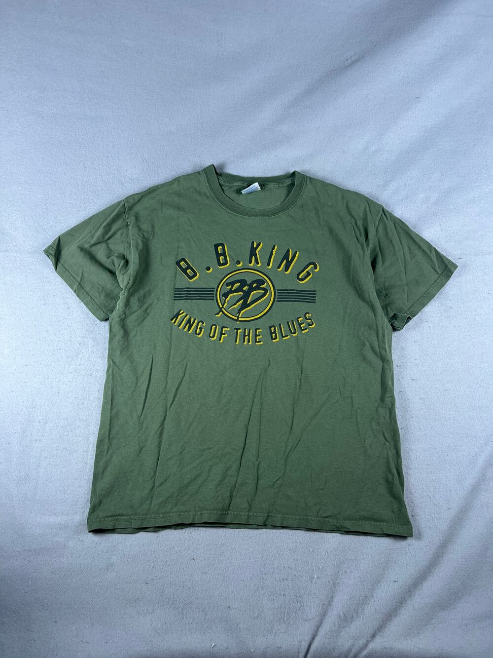 BB King King of the Blues T-Shirt Mens L Olive Green Short Sleeve Graphics Print